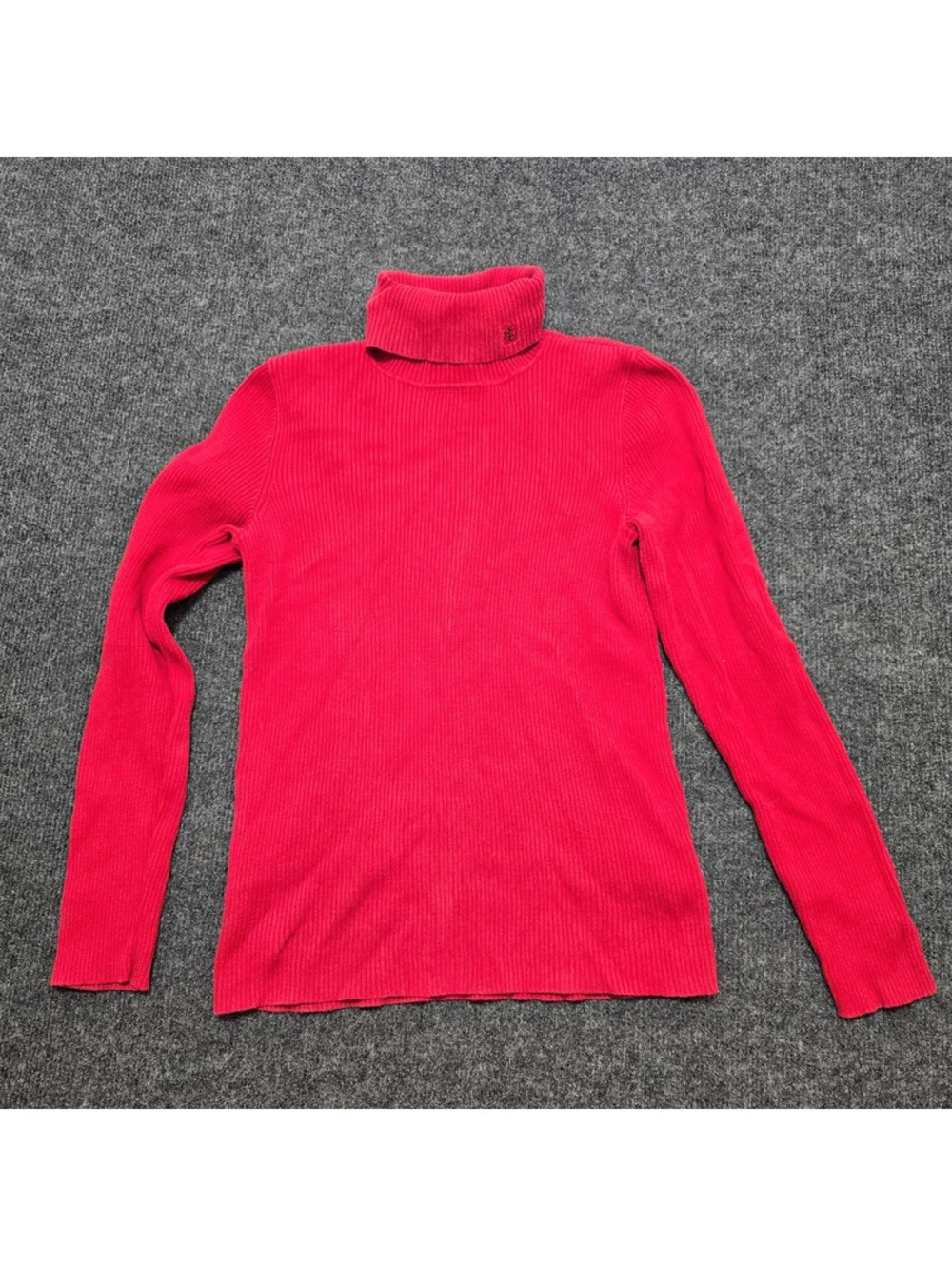 Lauren Ralph Lauren Ribbed Turtleneck Sweater Medium M Red Cotton Knit Logo